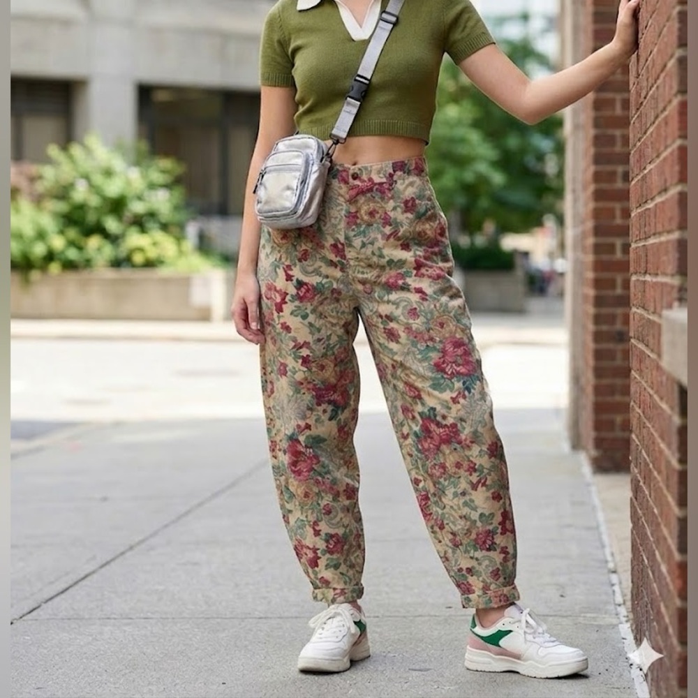 Vintage 80s Carlyle Floral High-Rise Relaxed Jeans | Ankle